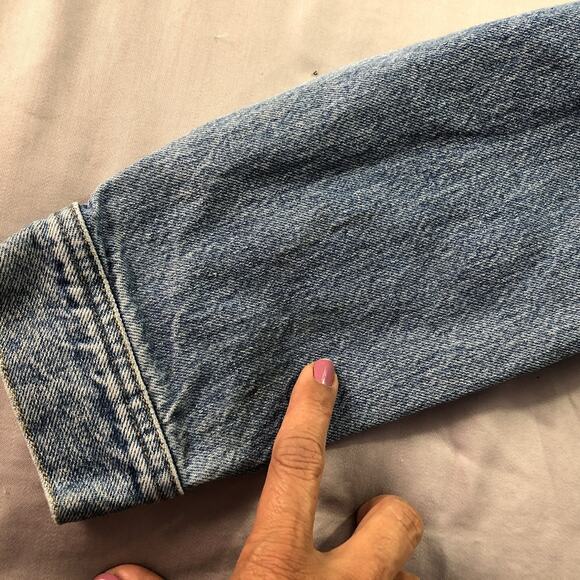 VTG 90s Denim Jacket Mens L Blue Jean Trucker Medium Wash Cotton Ranch Grunge - Picture 7 of 8